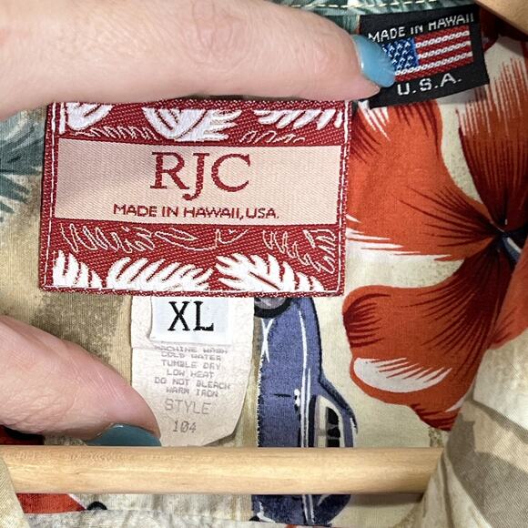 RJC Hawaiian Shirt USA XL Mens Drag Racing Hot Rod Cars Hibiscus Shirt Cotton - Picture 2 of 5